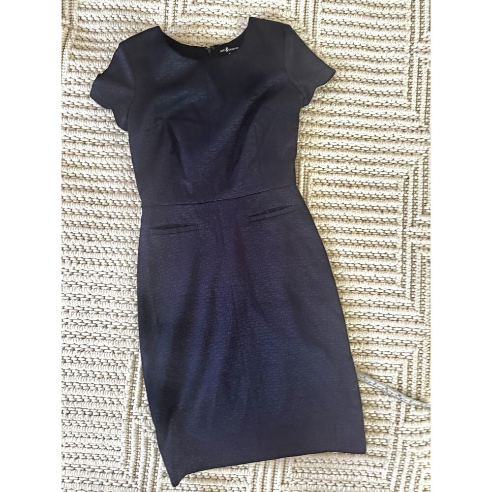 Nora Gardner Navy Blue Sheath Dress Size 0 Abstract Geometric Career Made In NY